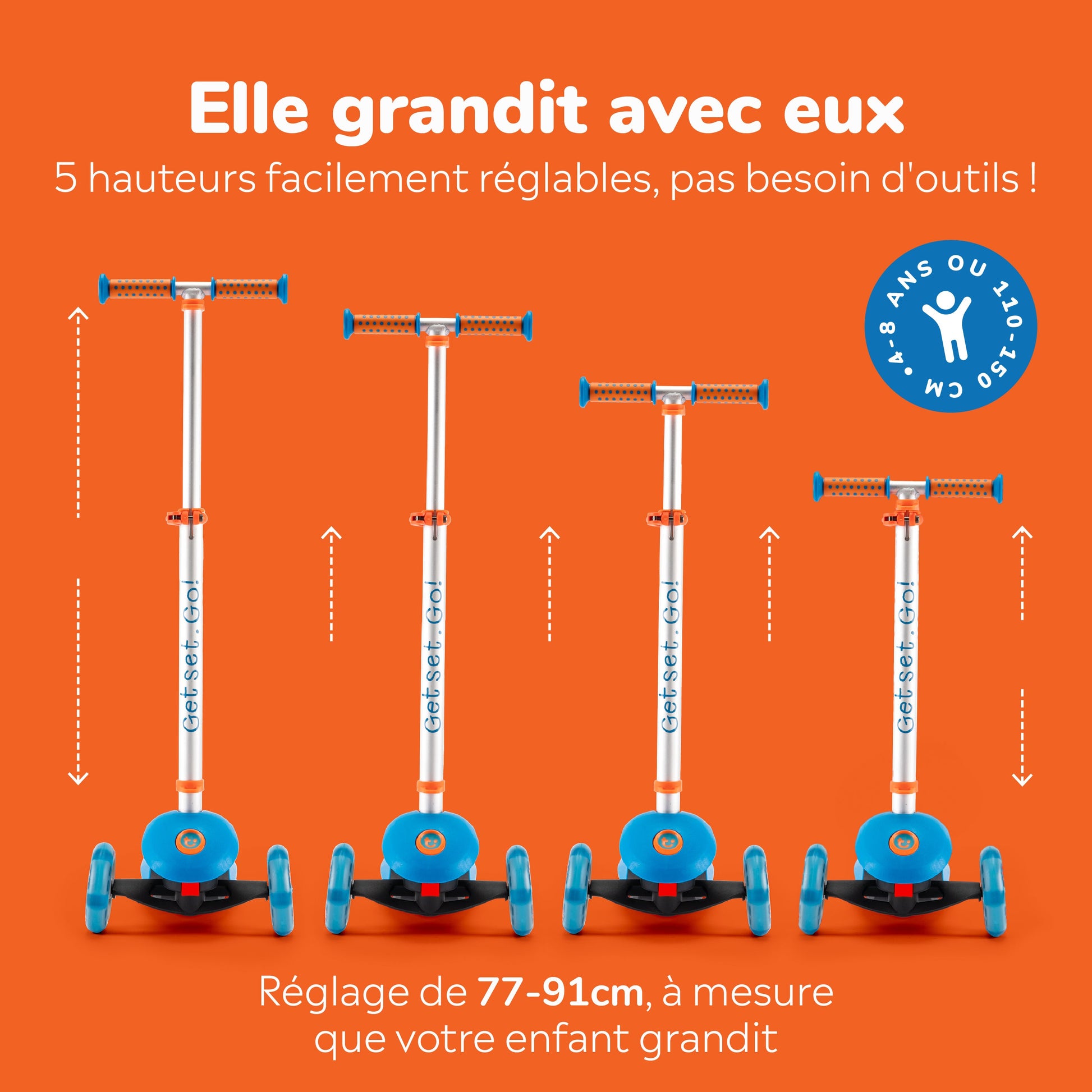 Trunki Trottinette pliante à 3 roues - Large 4-7 ans (Bleue)