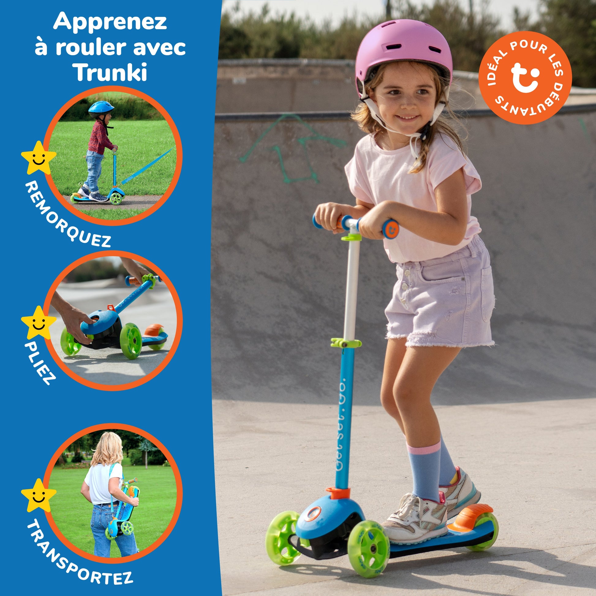Trunki 3-Wheel Folding Scooter - Small 2-5 Years (Blue)