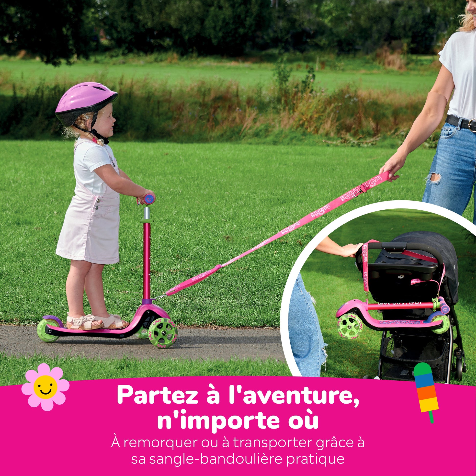 Trunki Trottinette pliante à 3 roues - Petite 2-5 ans (Rose)