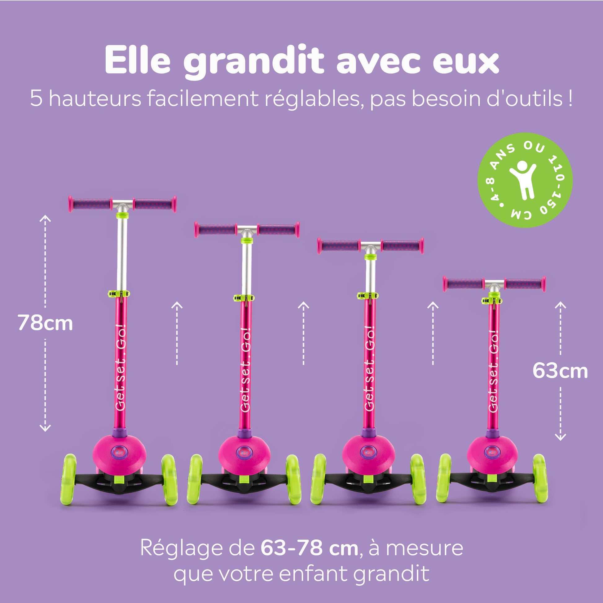 Trunki Trottinette pliante à 3 roues - Petite 2-5 ans (Rose)