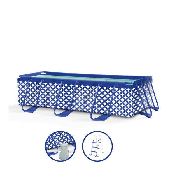Frame Pool - Dark Blue/White - Essence - With Filter Pump & Stairs - 400 x 200 x 100 cm