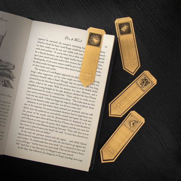 Set of 4 metal bookmarks: Stark, Lannister, Baratheon and Targaryen
