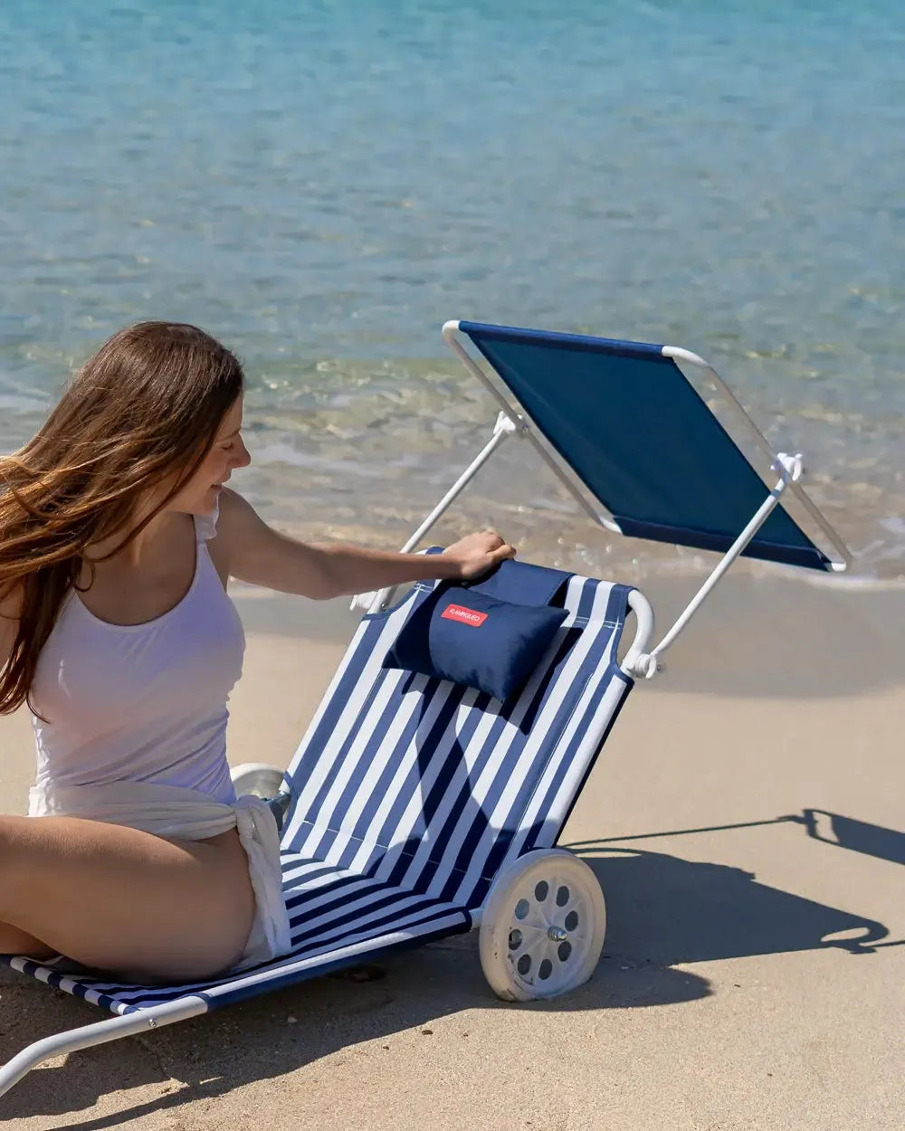 Hamaca de playa con ruedas y parasol – FREYA