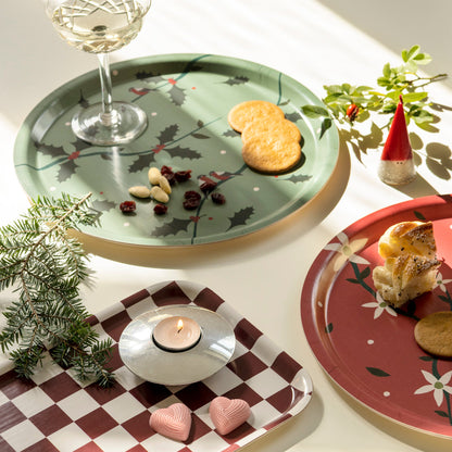 Burgundy/Cream CHECKER Rectangular Serving Tray - 27x20 cm