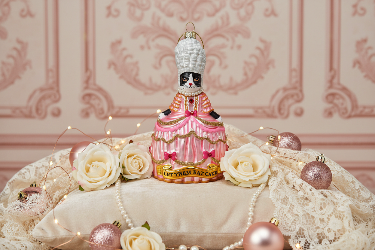 Marie Antoinette Tuxedo Cat Christmas Ornament “Let Them Eat”