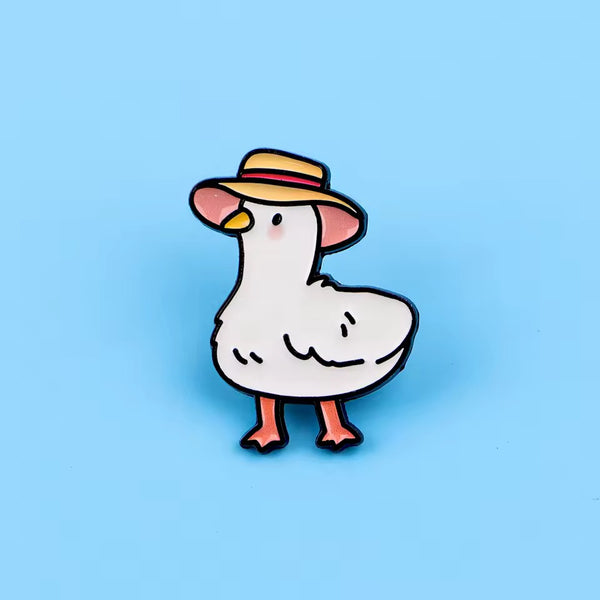 Photo produit - Pin’s Canard Blanc Chapeau de paille