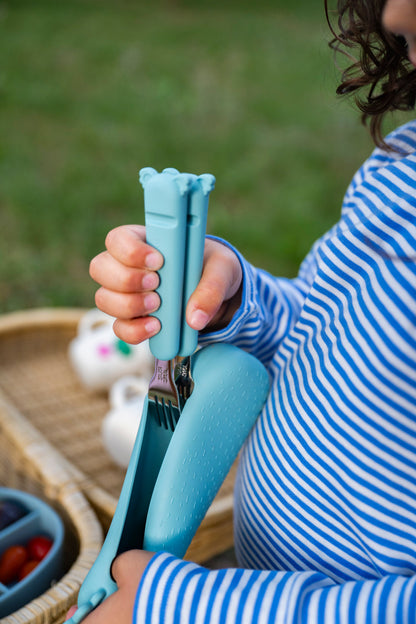 Zoe the Koala Cutlery Set with Silicone Case Sea Green