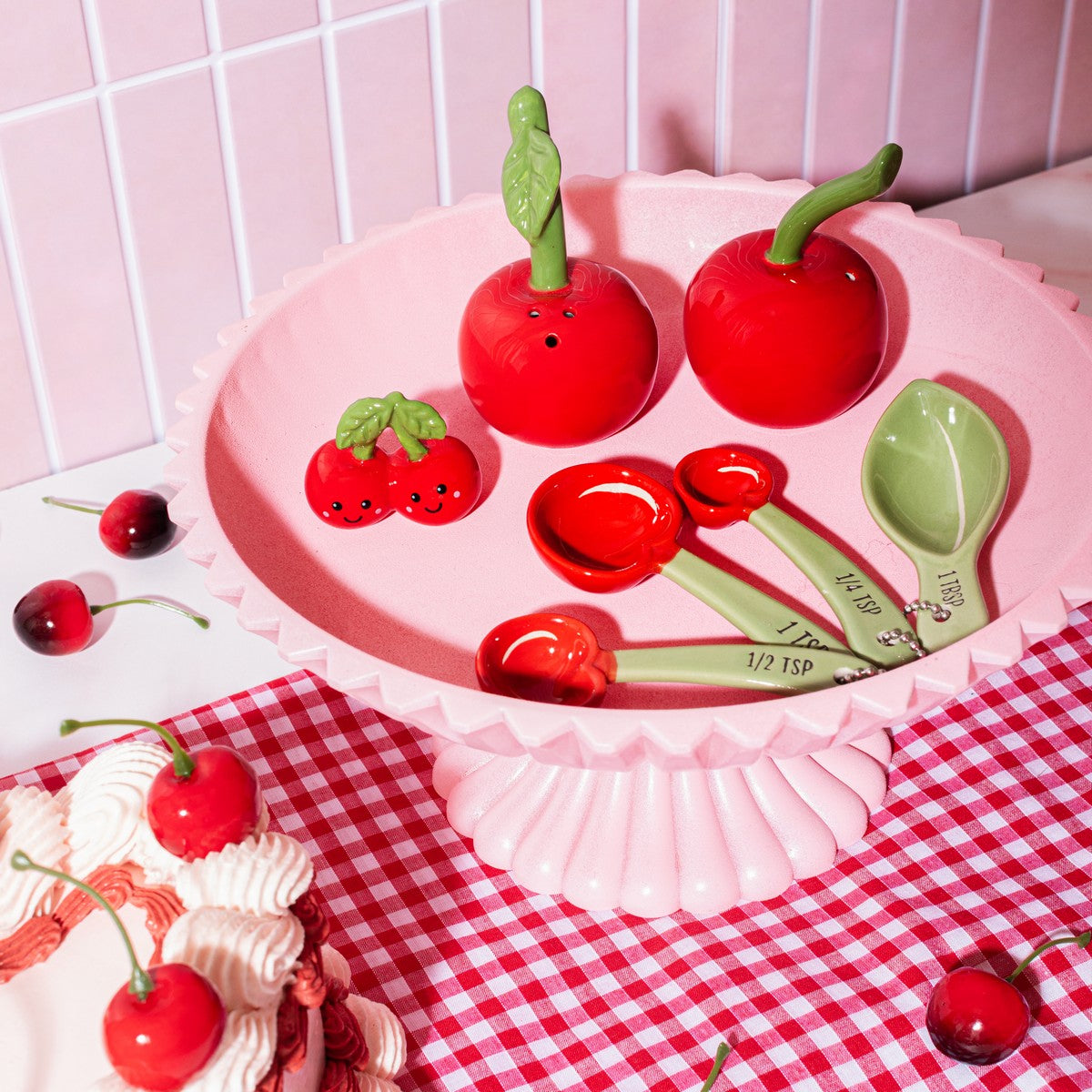Salt and pepper, cherries