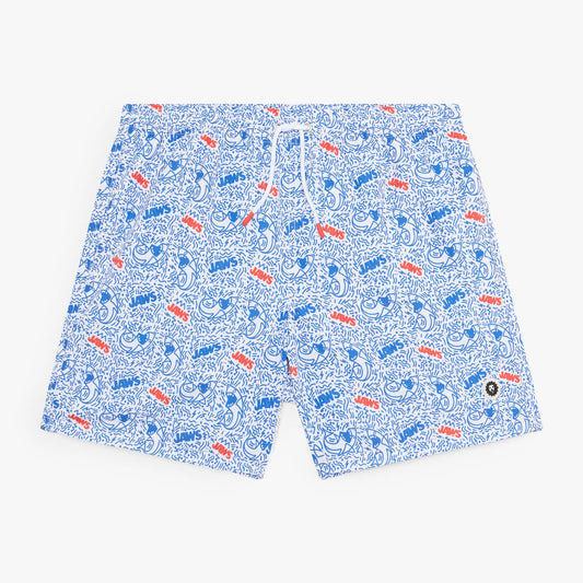 Jaws Swim Shorts - White Blue