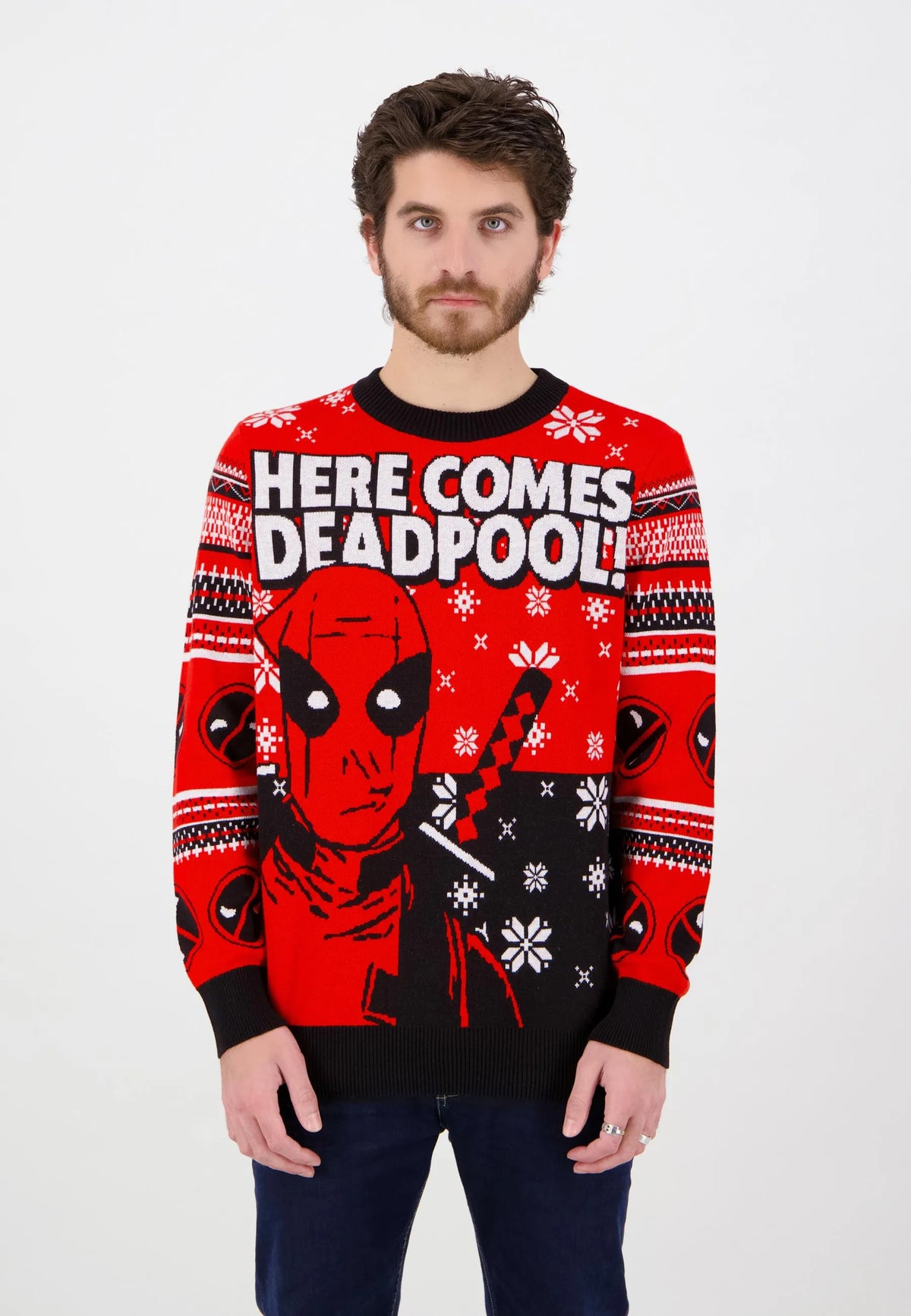 Maglione natalizio di Deadpool "Ecco che arriva Deadpool" 