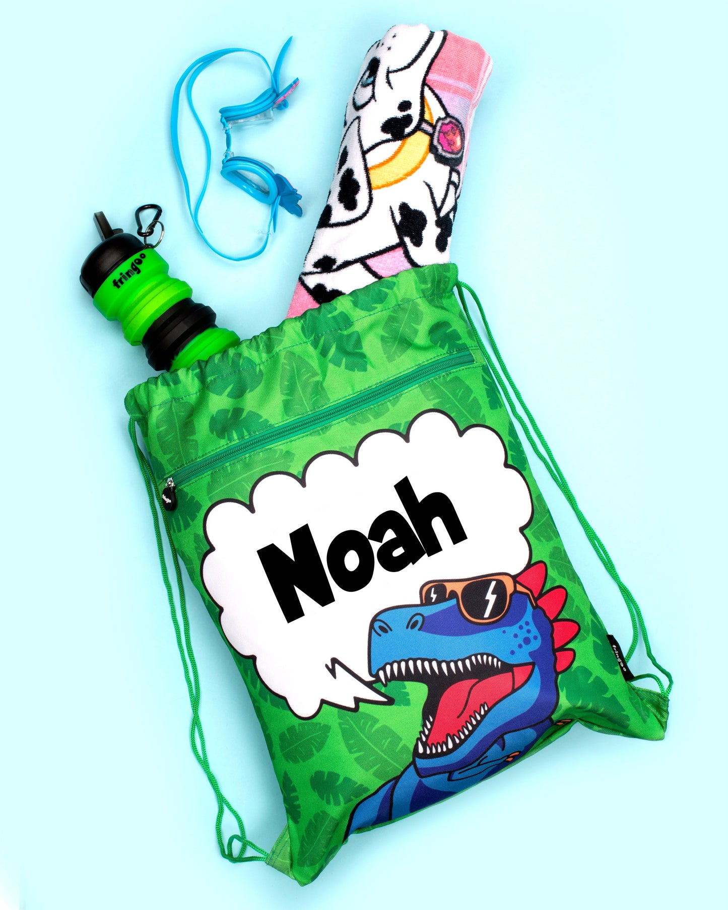Personalized Drawstring Bag - Dinosaur Blue