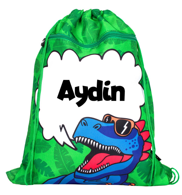 Personalized Drawstring Bag - Dinosaur Blue