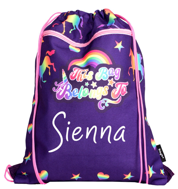 Personalized Drawstring Bag - Purple Unicorns