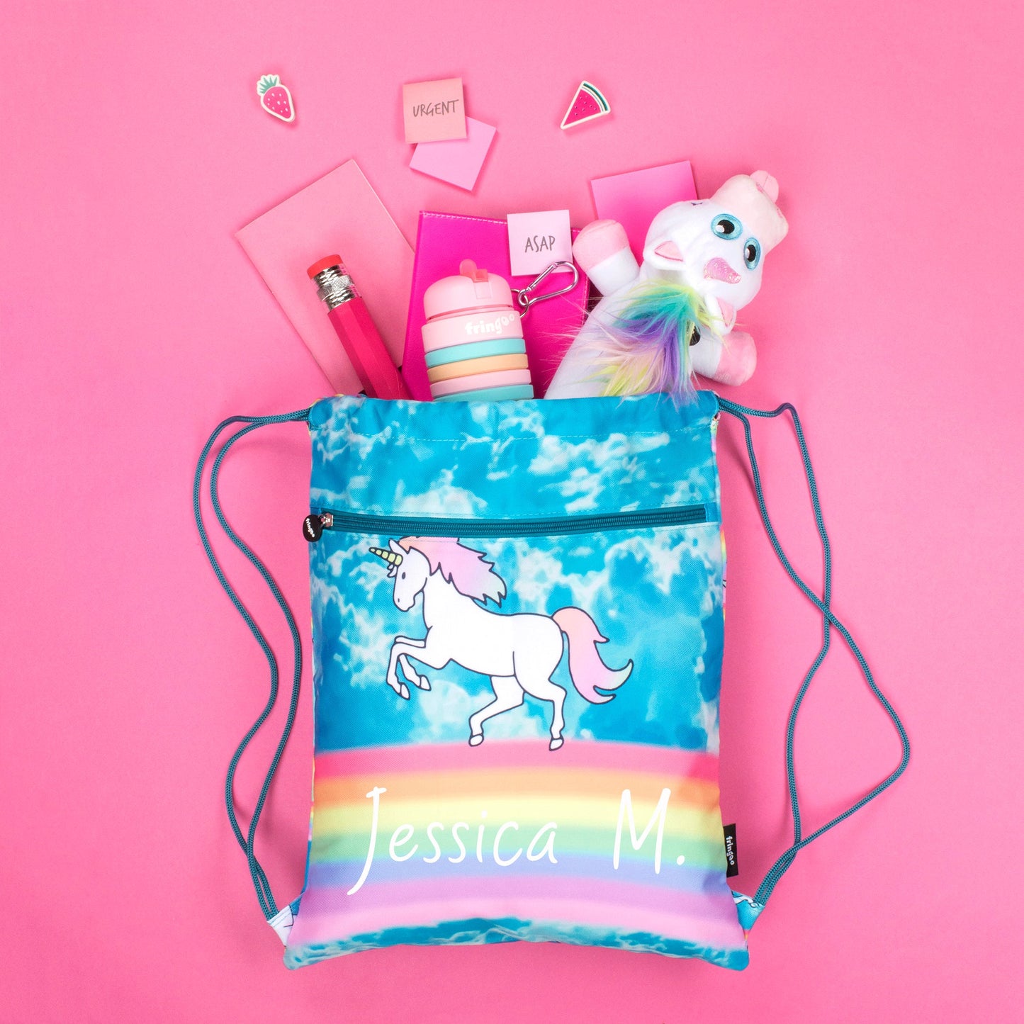 Personalized Drawstring Bag - Unicorn Clouds