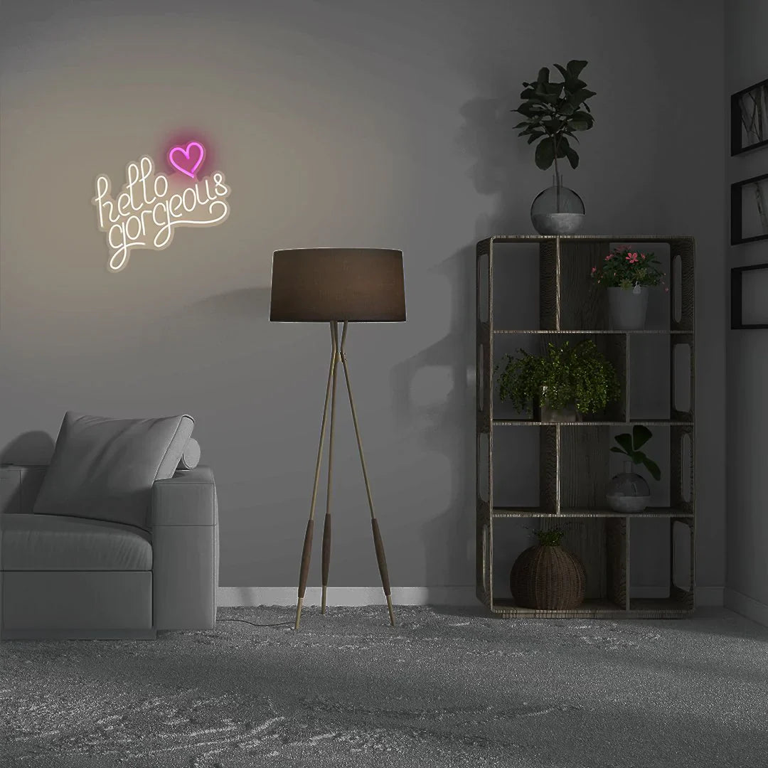 Insegna al neon da parete "Hello Gorgeous"