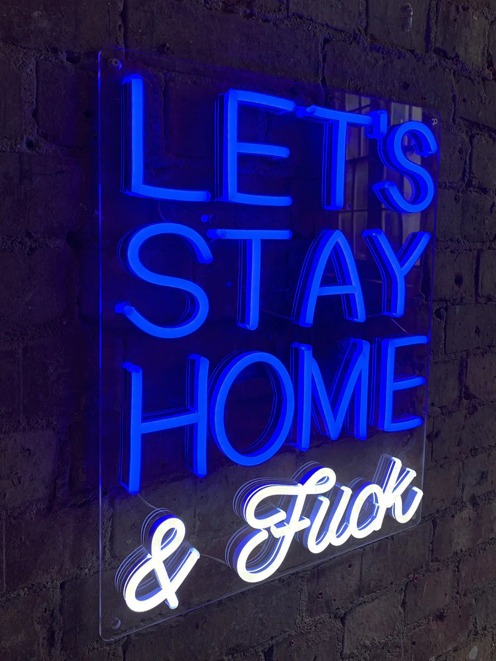 Wand-Neon Let's Stay Home and F*ck - Blau