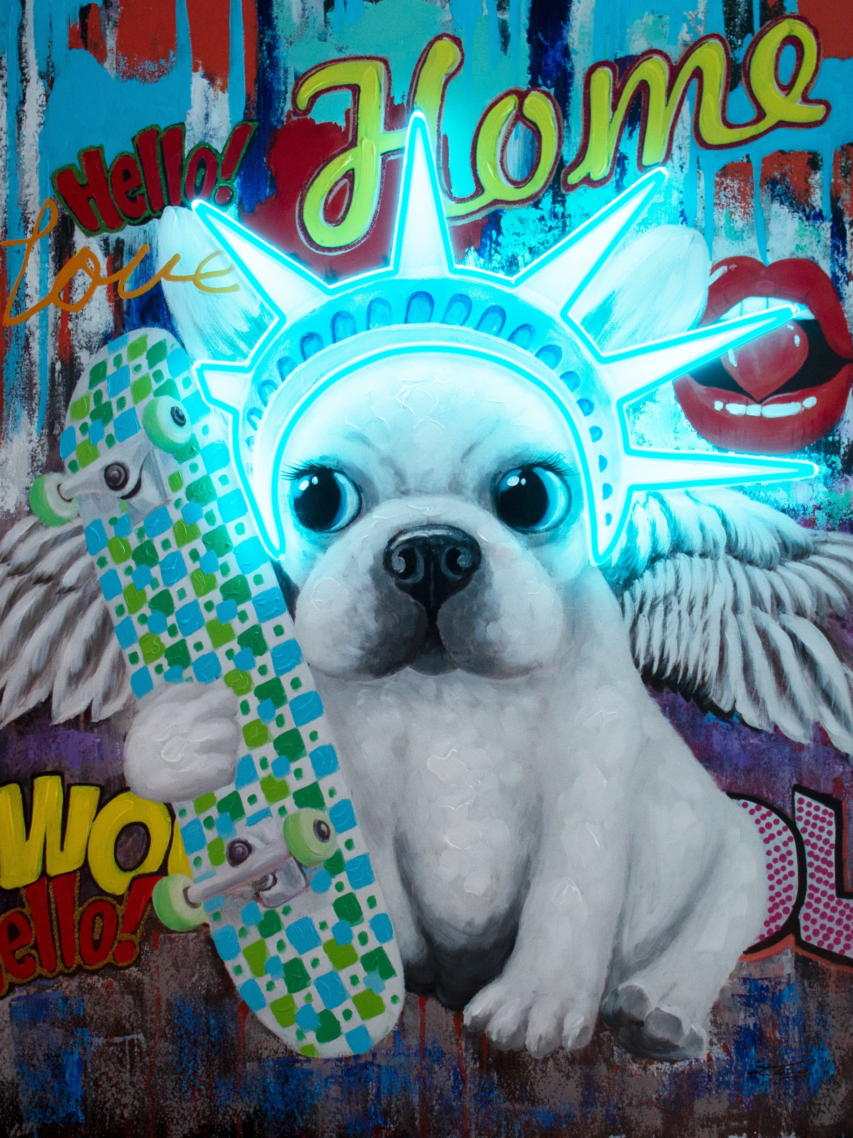 'Liberty Dog' Wall Artwork with LED Neon - STANDARD