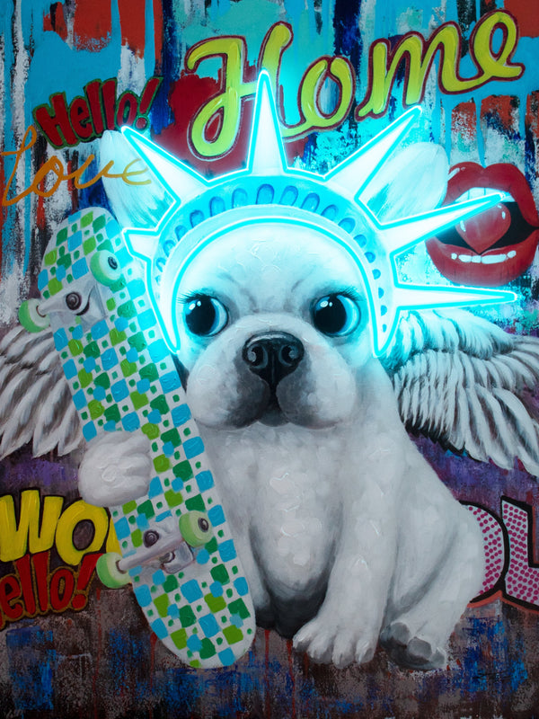 'Liberty Dog' Wall Artwork with LED Neon - STANDARD