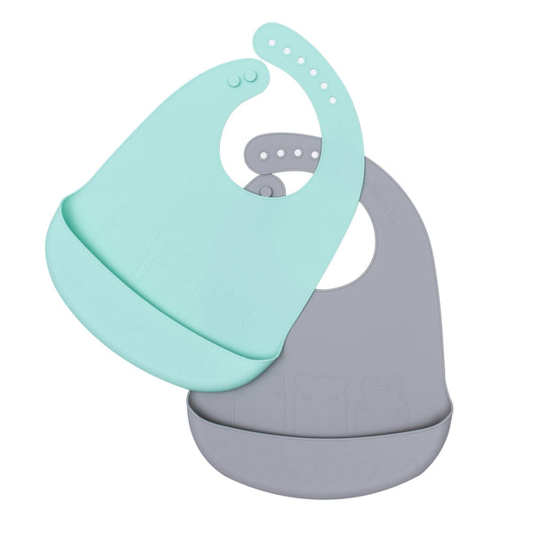 Lot of 2 Minty Green and Gray bibs