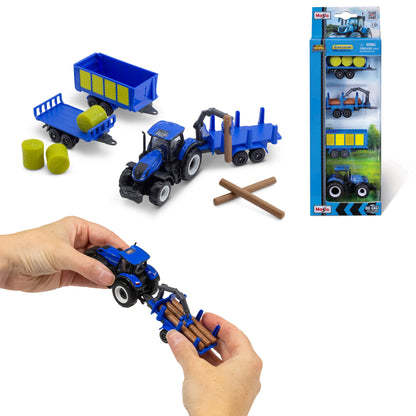 MINI MACHINES DE TRAVAIL - PACK DE 4 TRACTEURS NEW HOLLAND