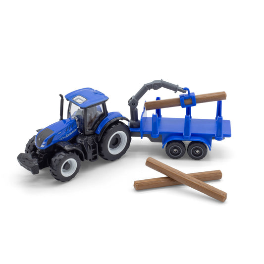 MINI CONSTRUCTION MACHINES - NEW HOLLAND 3" TRACTOR WITH TRAILER