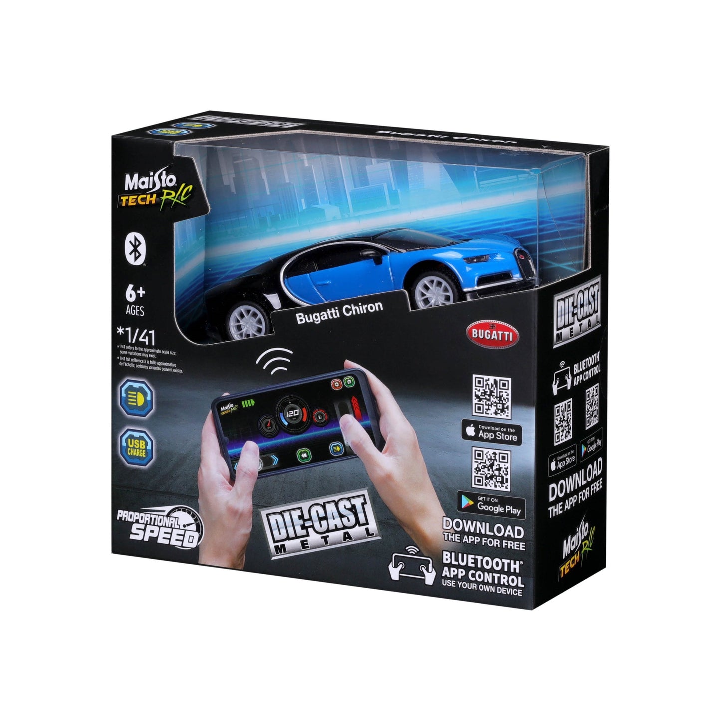 MINI BLUETOOTH RC DIE-CAST METAL BUGATTI CHIRON 1:41 WITH WINDOW BOX