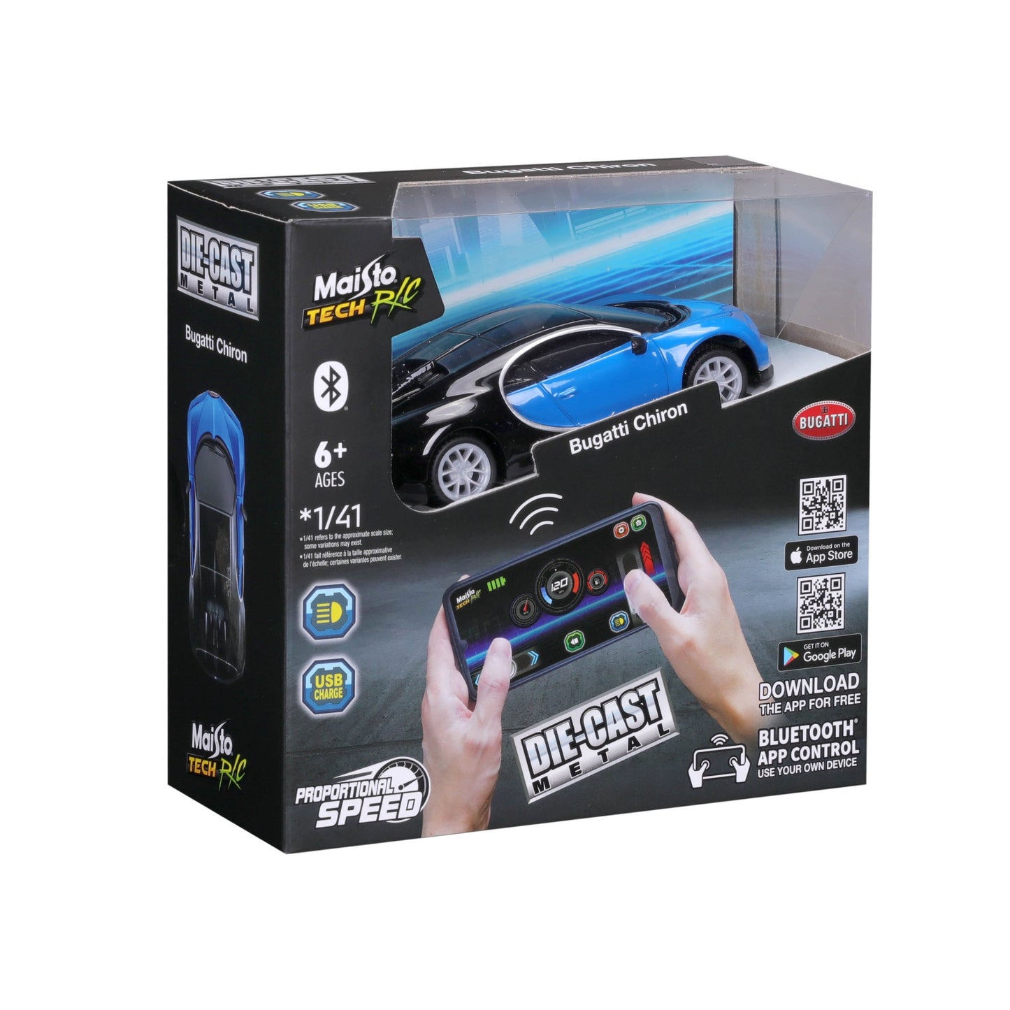 MINI BLUETOOTH RC DIE-CAST METAL BUGATTI CHIRON 1:41 WITH WINDOW BOX