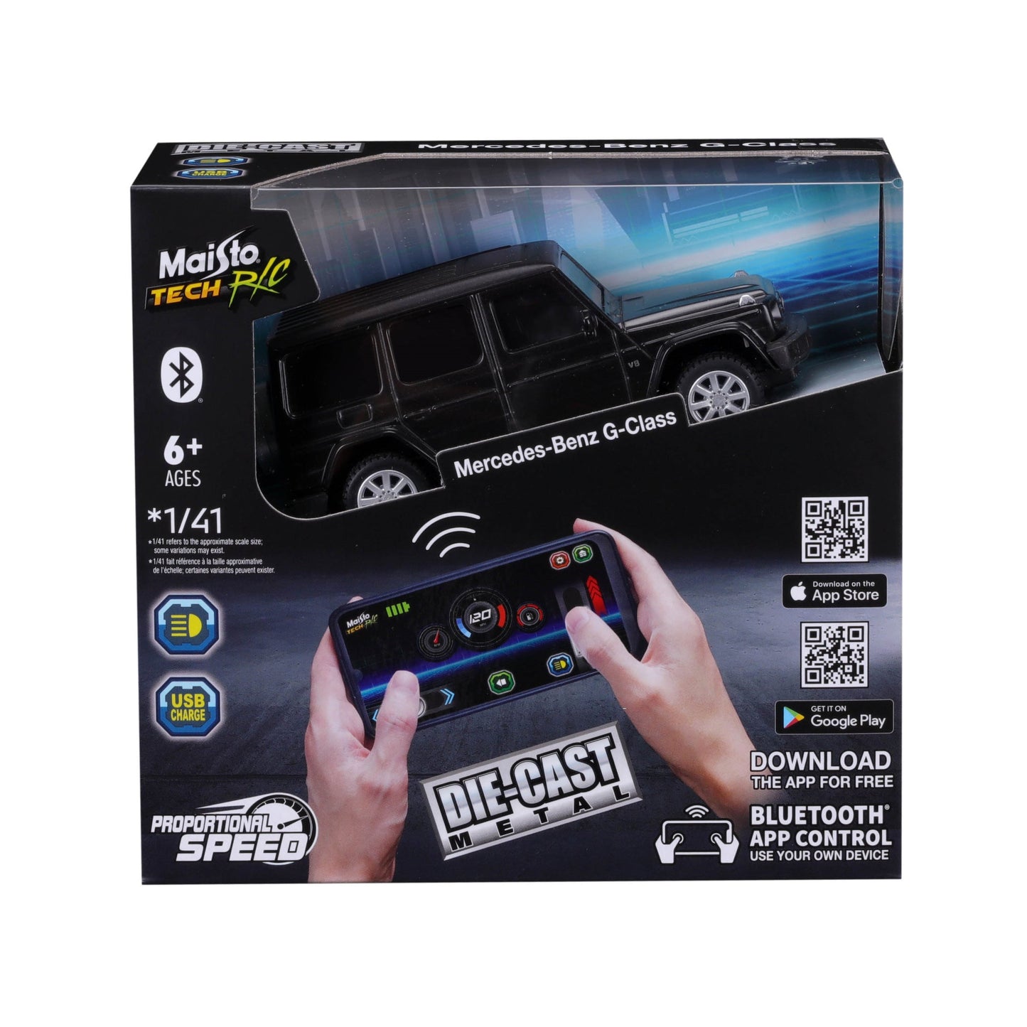 MERCEDES G-CLASS DIECAST REMOTE CONTROL MINI CAR BLUETOOTH 1:41 SCALE WITH WINDOW BOX