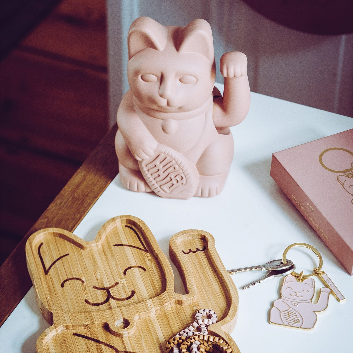 Lucky Cat Pink Keychain