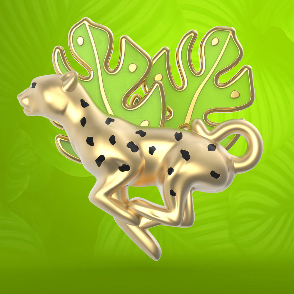 Leopard and Tropical Leaf Pin