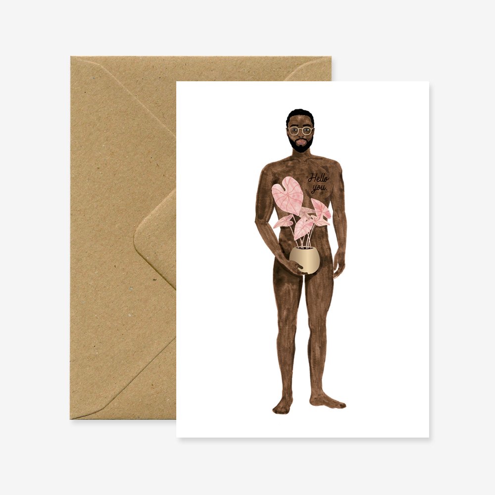 Naked boy with a plant - Carte de voeux