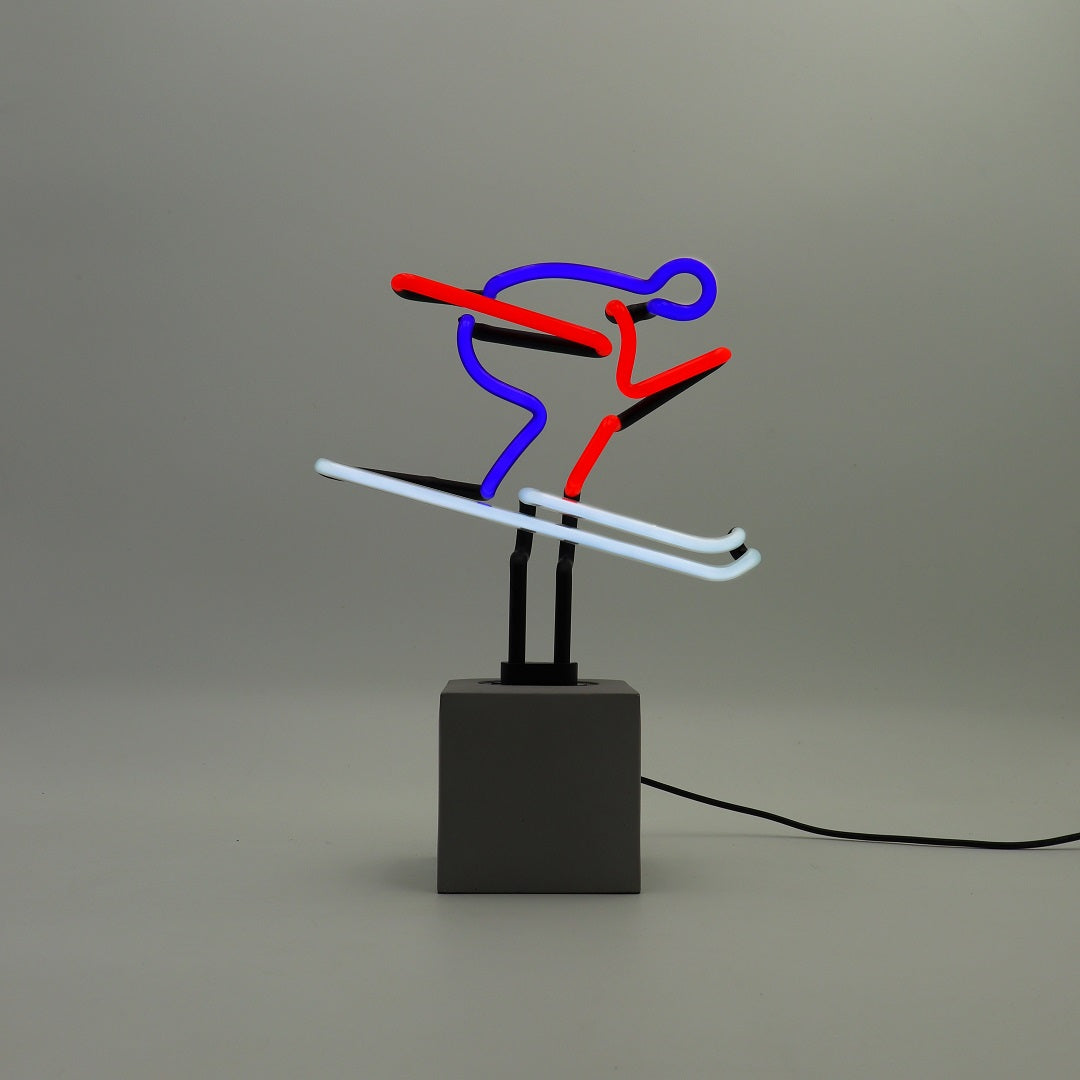 Panneau néon "Ski" rouge, bleu et blanc
