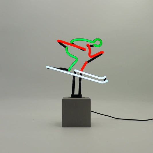 Neon ski sign - red, green, and white