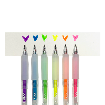 Stylos gel décoratifs en relief Jelly Gloss Néon – Lot de 6 – OOLY