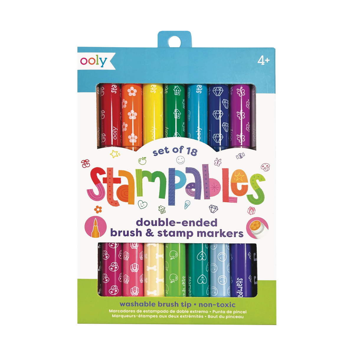 Feutres pinceaux et tampons double pointe Stampables – Lot de 18 OOLY — emballage vu de face