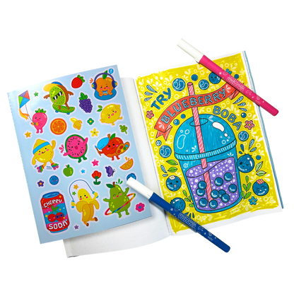 Kit de coloriage parfumé Yummy Yummy – 10 feutres, stickers et livre OOLY — livre de coloriage ouvert