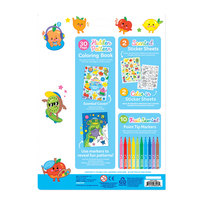 Kit de coloriage parfumé Yummy Yummy – 10 feutres, stickers et livre OOLY — dos de l'emballage