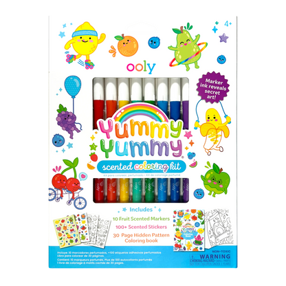 Kit de coloriage parfumé Yummy Yummy – 10 feutres, stickers et livre OOLY — emballage vu de face