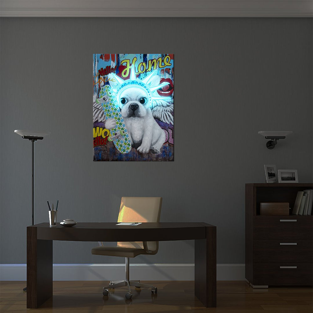 'Liberty Dog' Wall Artwork with LED Neon - STANDARD