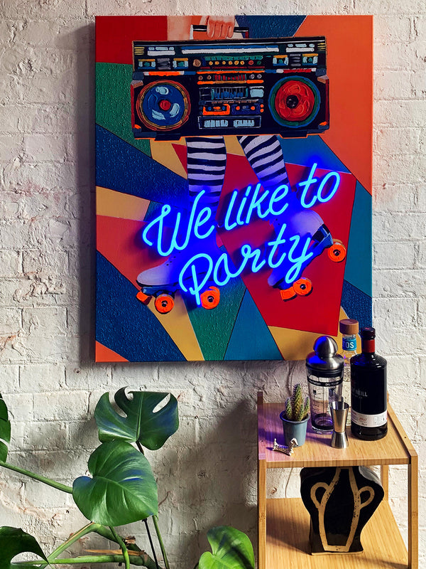 'We Like to Party' Wall Artwork with LED Neon - SMALL