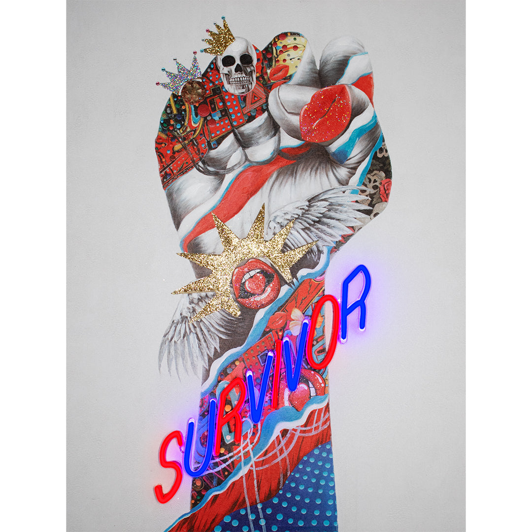 'Survivor' Wall Artwork with LED Neon - SMALL