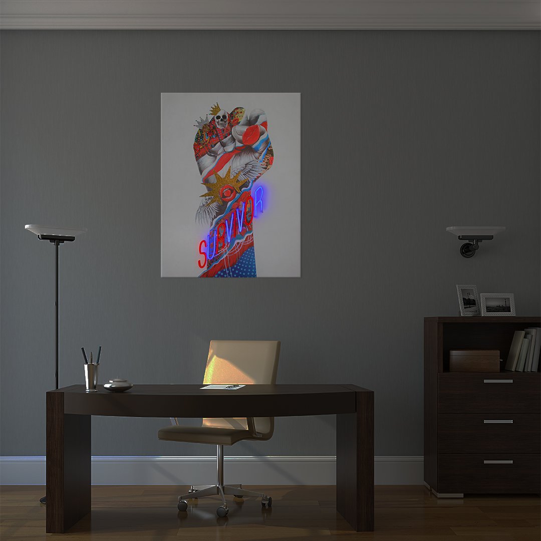 'Survivor' Wall Artwork with LED Neon - STANDARD
