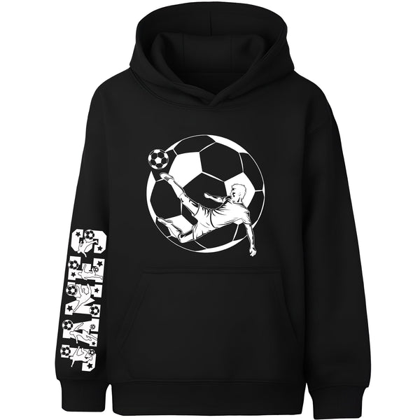 Fringoo Football Hoodie Black for Boys Cotton Rich Soft Hooded Sweatshirt - Black Football Sleeve