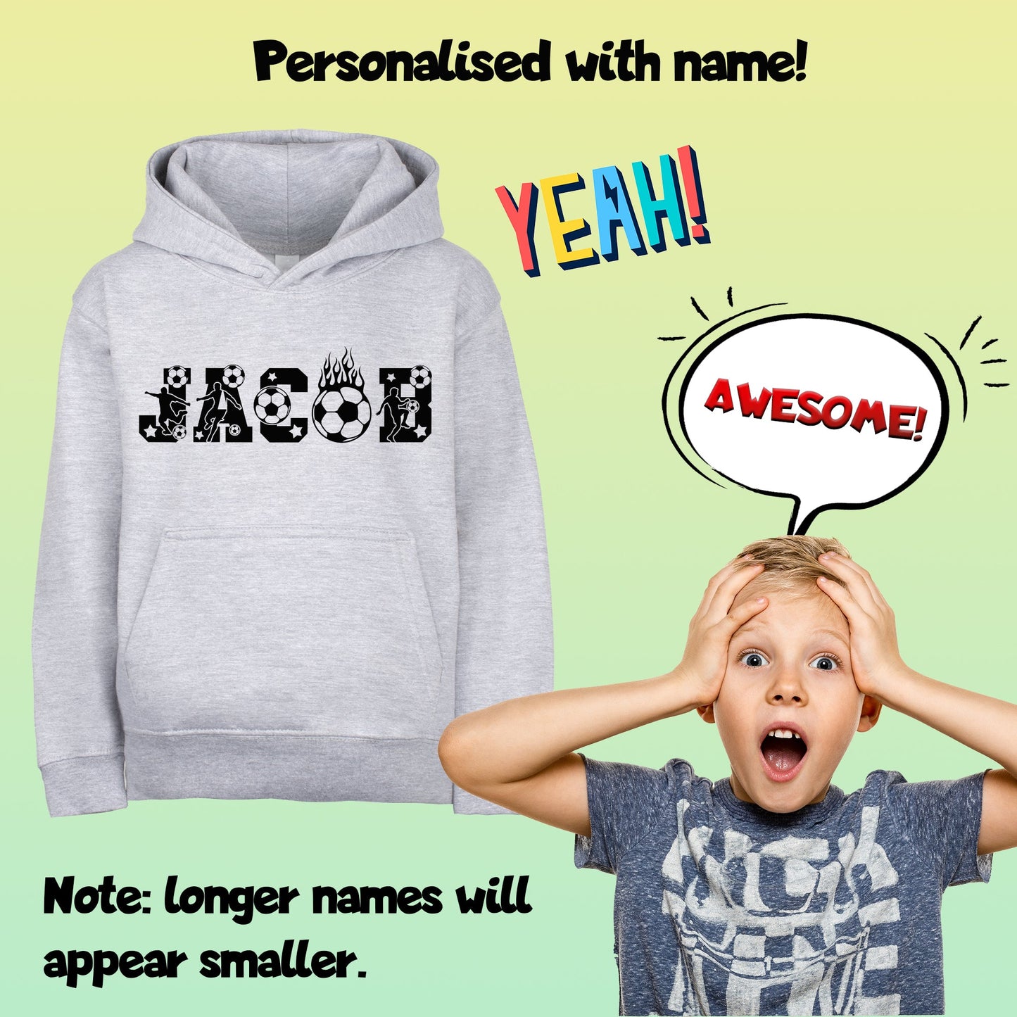 Fringoo Football Hoodie Grey for Boys Cotton Rich Soft Hooded Sweatshirt - Football Alphabet Grey