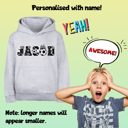 Fringoo Football Hoodie Grey for Boys Cotton Rich Soft Hooded Sweatshirt - Football Alphabet Grey