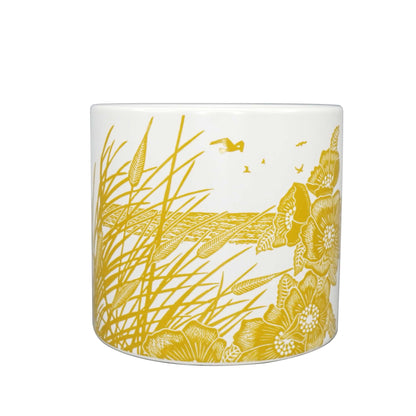 Pot céramique Roseaux, oiseaux, jaune moutarde