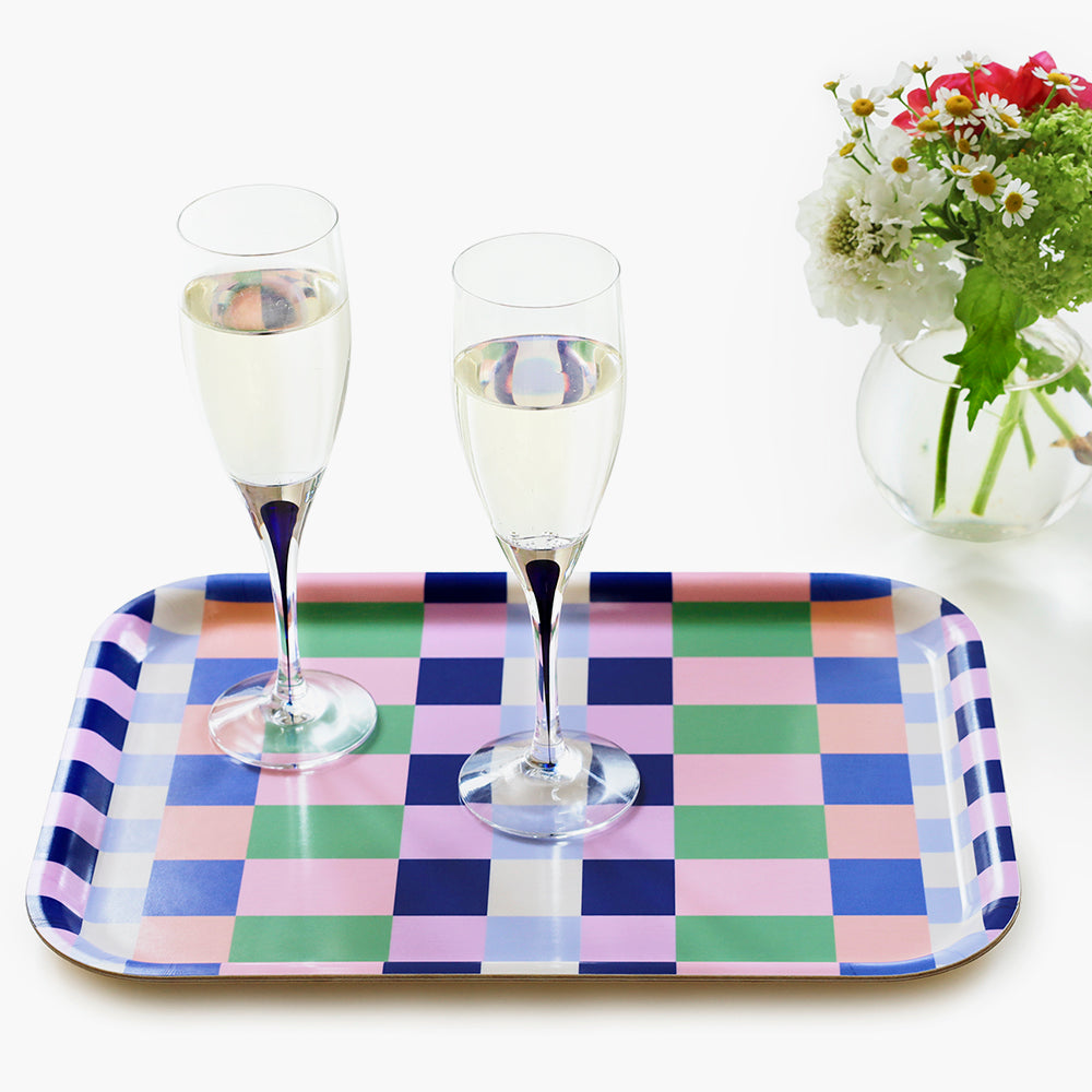 Pink/Grass CHECKER MIX Rectangular Serving Tray - 27x20 cm