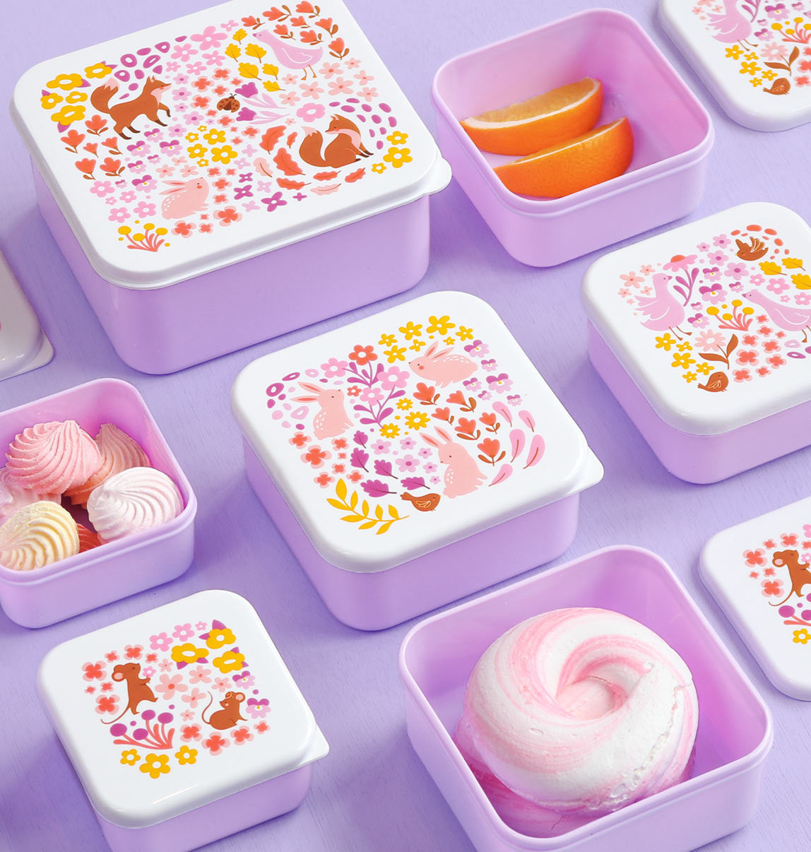 Lot de 4 boîtes repas et goûter - Jardin fleuri