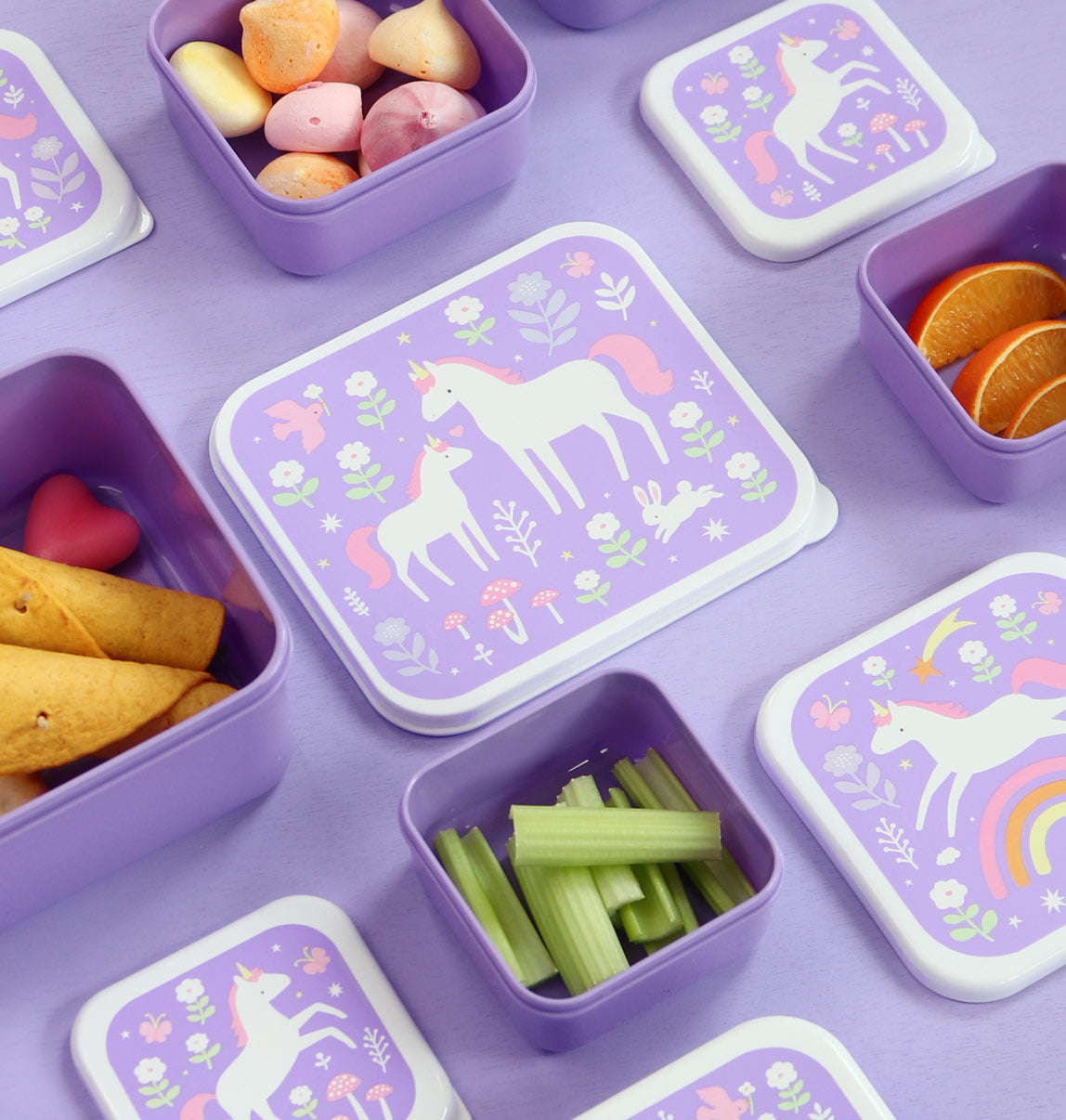 Lot de 4 boîtes repas et goûter - Unicorn Dreams