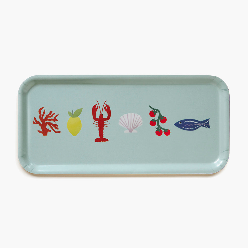 "Seaside Lunch" Rectangular Serving Tray - 32x15 cm - Seafoam